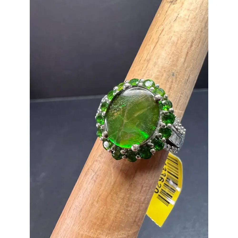 NEW with tag ammolite and diamond sterling silver ring size 7